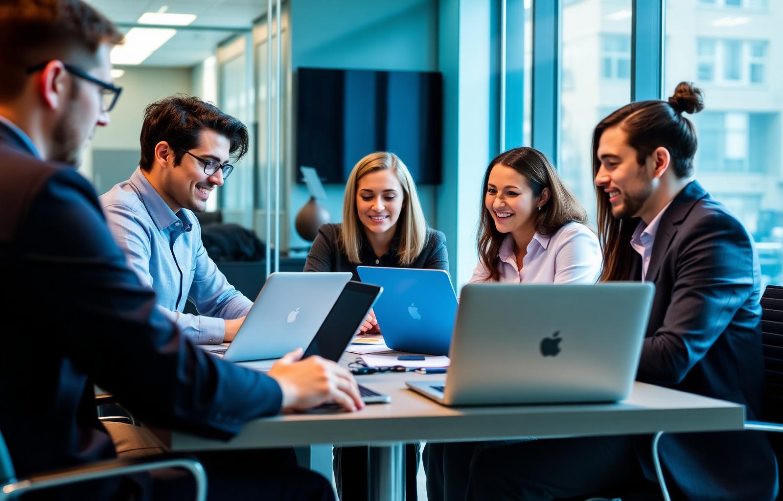 Equipa corporativa em reunião colaborativa