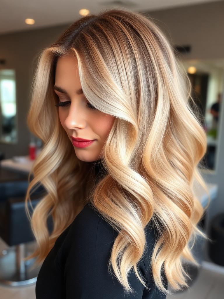 Balayage loiro com ondas suaves
