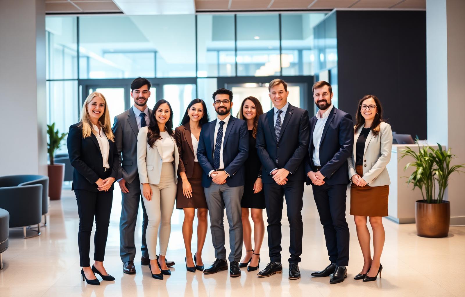Equipa Vaidoso Anoitecer reunida no lobby do escritório principal